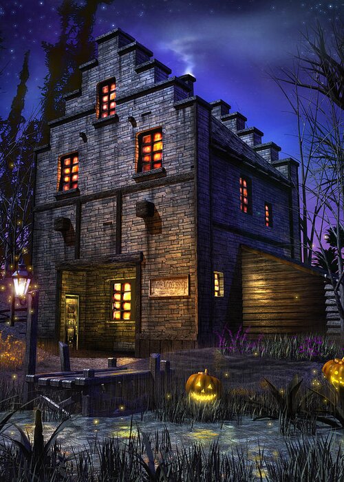 Pumpkin Greeting Card featuring the digital art Firefly Inn by Joel Payne