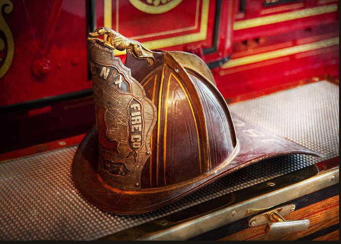 Fireman Art Greeting Card featuring the photograph Fireman - Hat - Commander by Mike Savad
