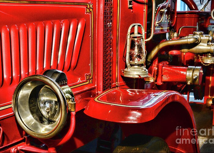 Fireman Greeting Card featuring the photograph Fireman-Vintage Fire Truck by Paul Ward