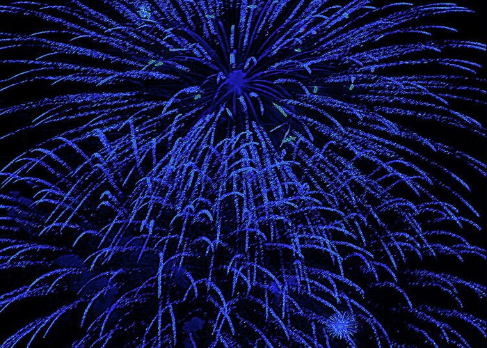 Fireworks Greeting Card featuring the digital art Firework Blues by DigiArt Diaries by Vicky B Fuller