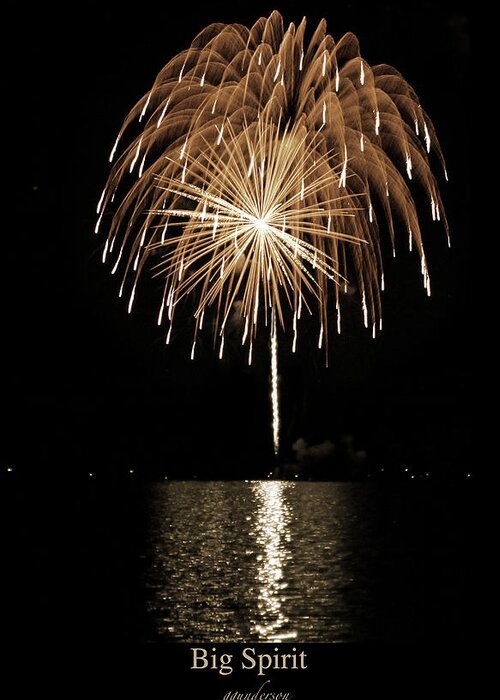 Fireworks Greeting Card featuring the photograph Fireworks at Big Spirit Lake by Gary Gunderson