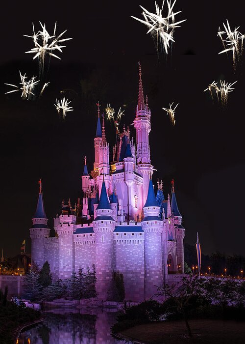 Cinderella Greeting Card featuring the photograph Fireworks over Cinderella's Castle by Chris Bordeleau