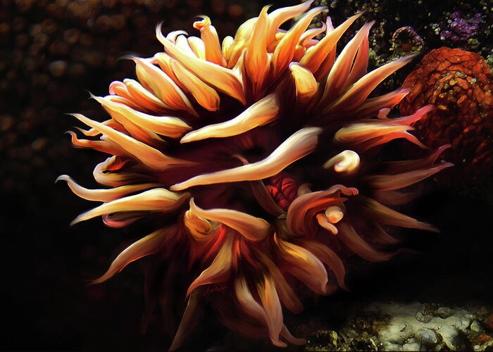 Sea Anemone Greeting Card featuring the digital art Firey Anemone by Lisa Redfern