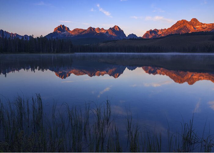 Sawtooth Mountain Greeting Card featuring the photograph First light illuminating Sawtooth Mountains Stanley Idaho by Vishwanath Bhat