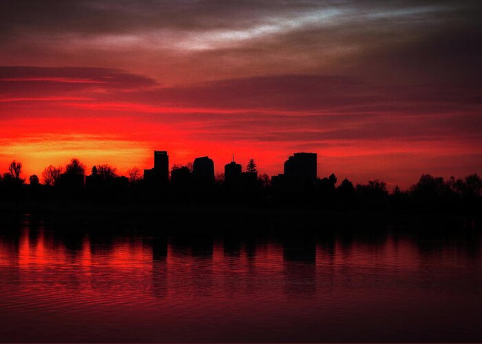 Denver Greeting Card featuring the photograph First Light in Denver by Kevin Schwalbe