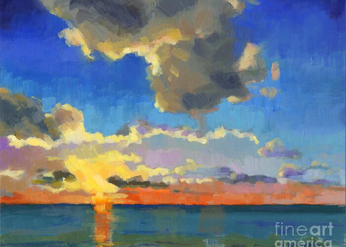 Clouds Greeting Card featuring the painting First Light by Nancy Parsons