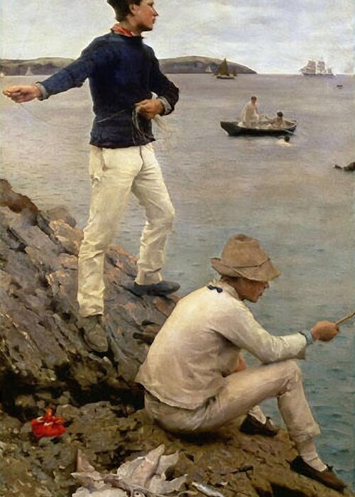 Fisher Greeting Card featuring the painting Fisher Boys by Henry Scott Tuke