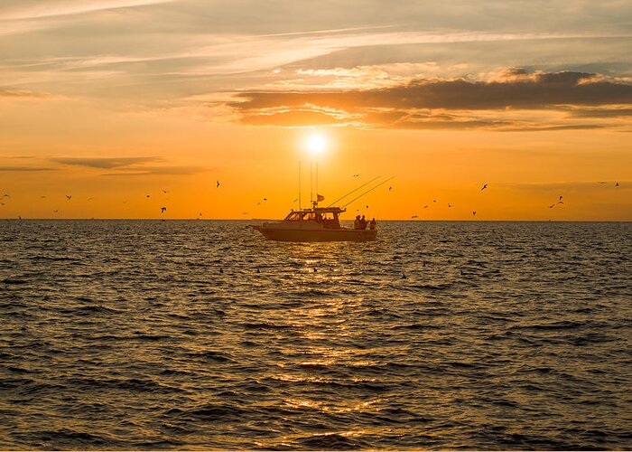 Fishing Greeting Card featuring the photograph Fishing as the Sun Goes Down by Mark Rogers