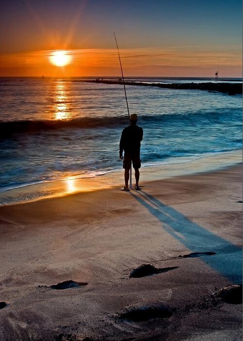 Dawn Greeting Card featuring the photograph Fishing at dawn on the Indian River inlet by Bill Jonscher