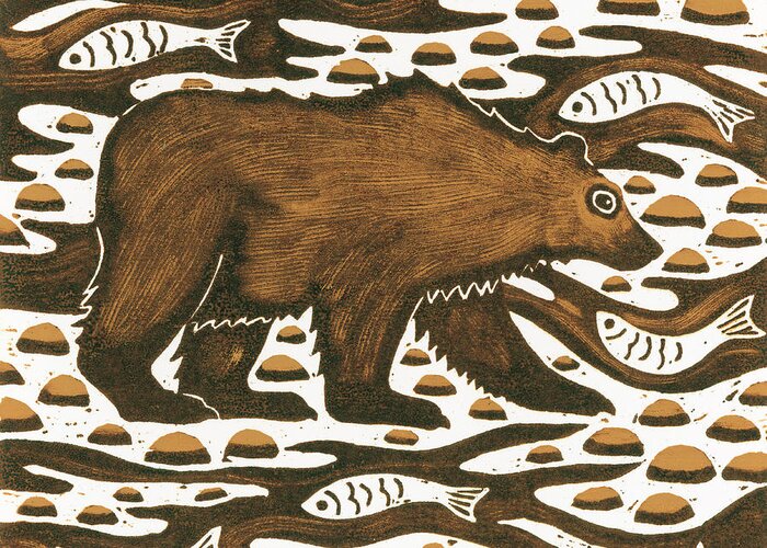 Bear Greeting Card featuring the painting Fishing Bear by Nat Morley