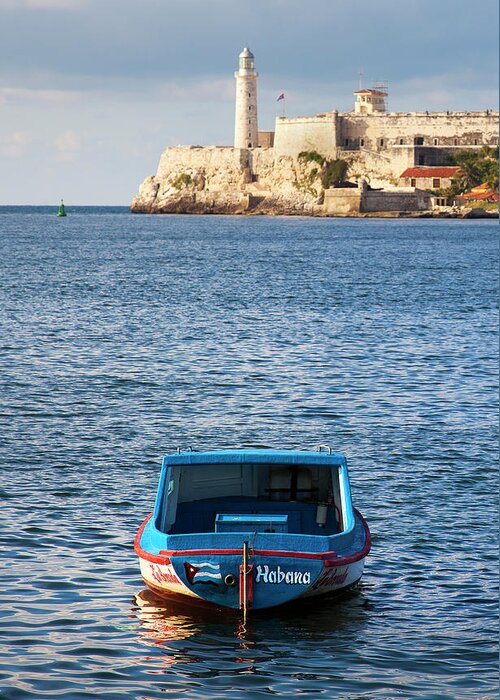 Morro Greeting Card featuring the photograph Fishing Boat at Morro Castle Havana Cuba by Charles Harden