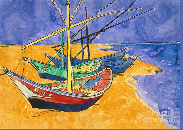Vincent Van Gogh Greeting Card featuring the painting Fishing Boats on the Beach at Saintes Maries de la Mer by Vincent Van Gogh
