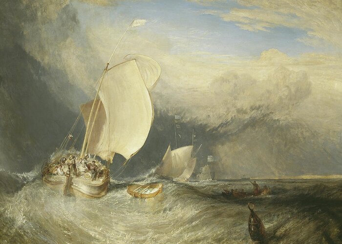 Turner Greeting Card featuring the painting Fishing Boats with Hucksters Bargaining for Fish by Joseph Mallord William Turner