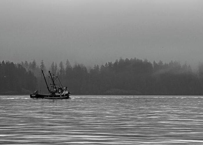 Coastal British Columbia Greeting Card featuring the photograph Fishing in the Fog - 365-199 by Inge Riis McDonald