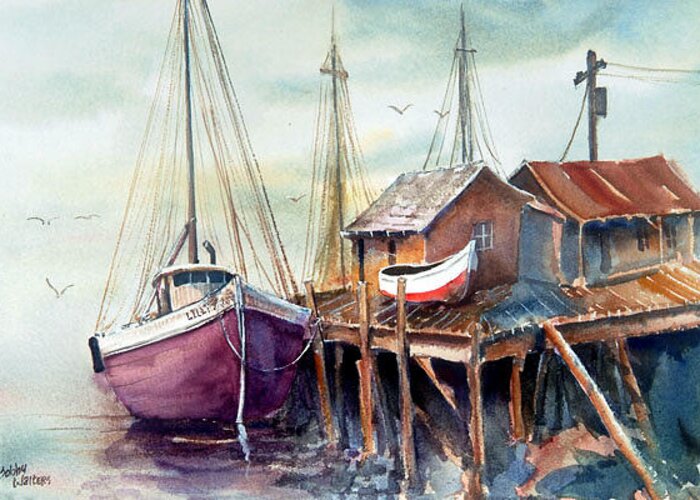 Boats Greeting Card featuring the painting Fish'n Business by Bobby Walters
