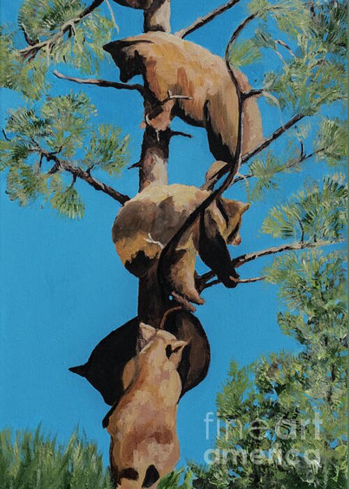 Bear Greeting Card featuring the painting Five and a Half Bear Cubs by Jackie MacNair