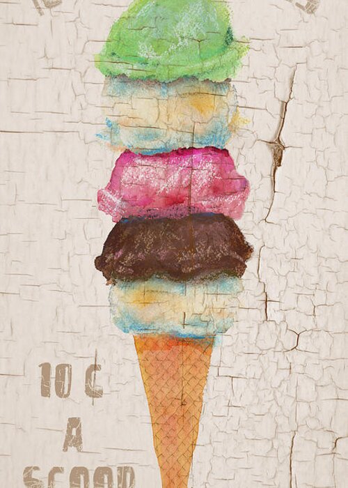 Ice Cream Greeting Card featuring the mixed media Five Scoops by Arline Wagner