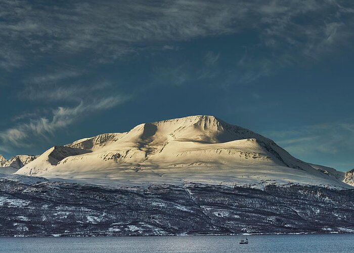 Mountain Greeting Card featuring the photograph Fjordscape in Lyngen by Pekka Sammallahti