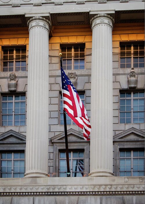 Historic Greeting Card featuring the photograph Flag And Column by Greg and Chrystal Mimbs