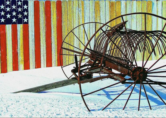 Door County Greeting Card featuring the photograph Flag And The Wheel by John Hartman