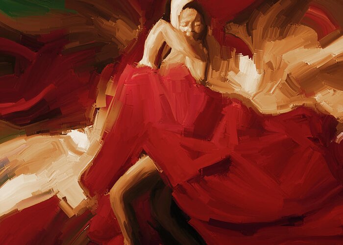 Jazz Greeting Card featuring the painting Flamenco Spanish Dance Painting 01 by Gull G
