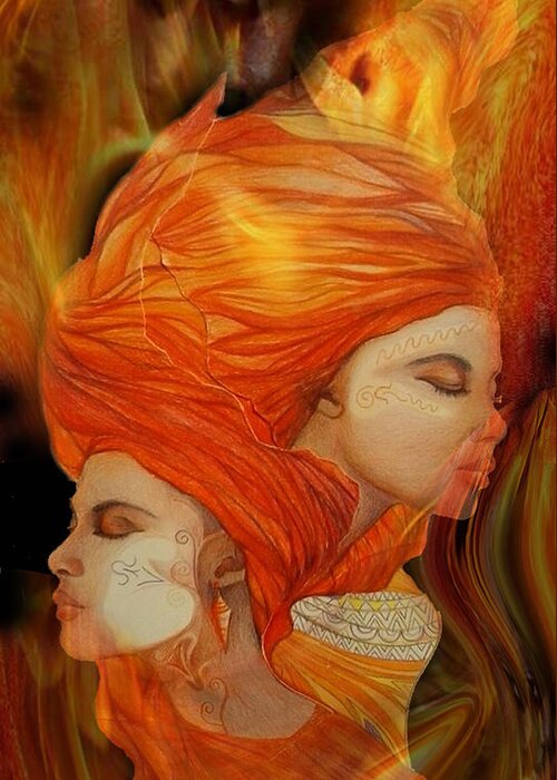  Greeting Card featuring the drawing Flames by Bernadett Bagyinka