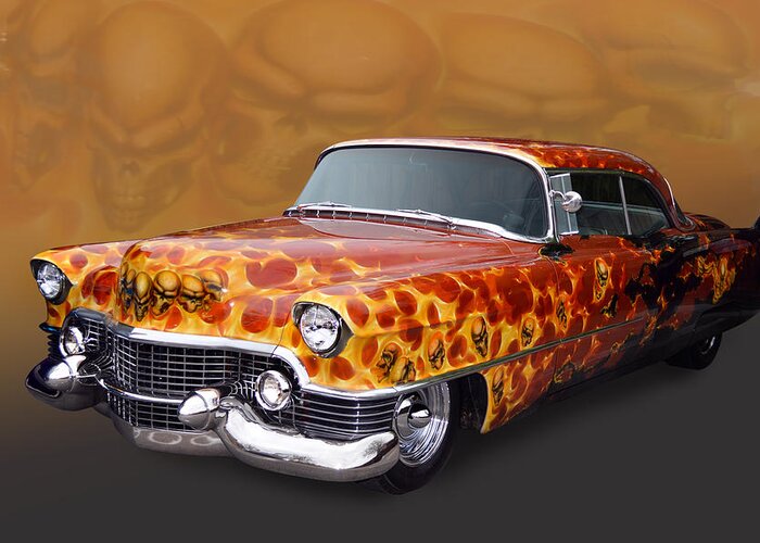 Cadillac Greeting Card featuring the photograph Flames N Skulls by Bill Dutting