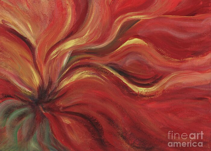 Red Greeting Card featuring the painting Flaming Flower by Nadine Rippelmeyer