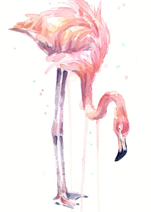 Watercolor Flamingo Greeting Card featuring the painting Flamingo Illustration Watercolor - Facing Left by Olga Shvartsur
