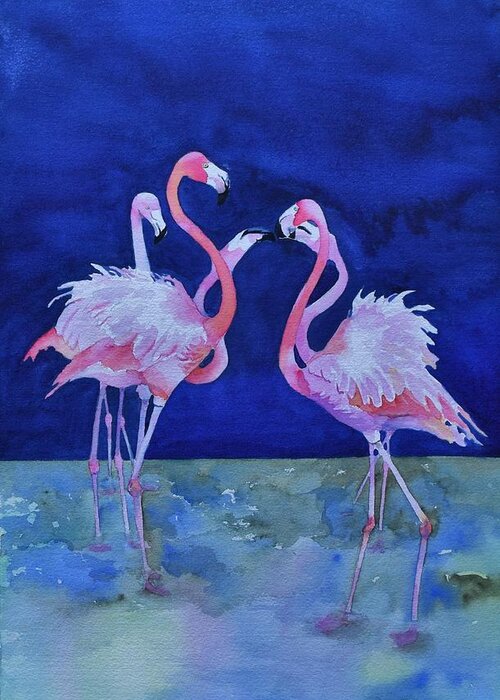 Flamingo Greeting Card featuring the painting Flamingo Lingo by Celene Terry