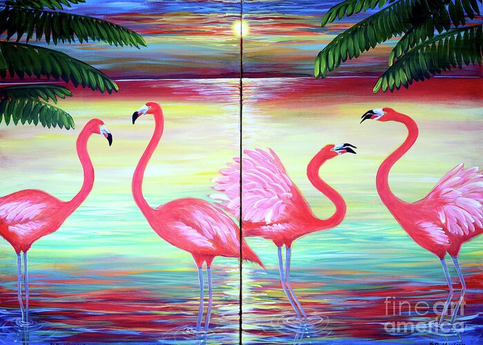 Birds Greeting Card featuring the painting Flamingo Paradise by Pat Davidson