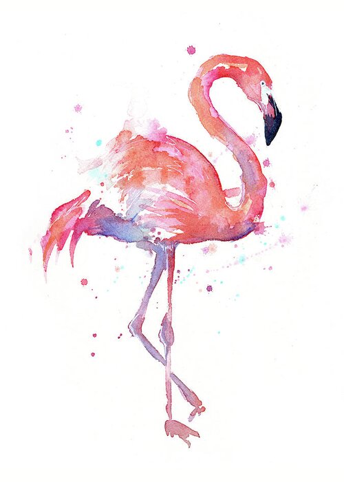 Flamingo Greeting Card featuring the painting Flamingo Watercolor Facing Right by Olga Shvartsur