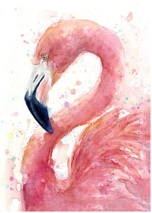 Flamingo Greeting Card featuring the painting Flamingo Watercolor Painting by Olga Shvartsur