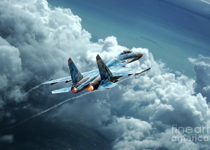 Sukhoi Su-27 Greeting Card featuring the digital art Flanker Burner by Airpower Art