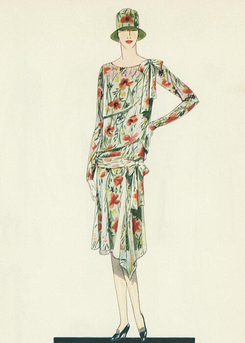 Flapper Greeting Card featuring the painting Flapper in an Afternoon Dress by American School