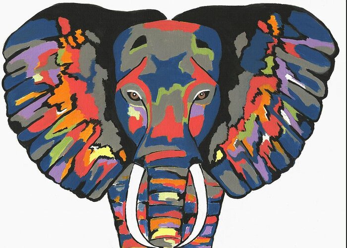 Animals Greeting Card featuring the painting Flashy Elephant by Kathleen Sartoris