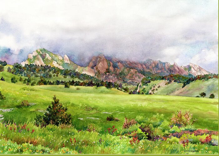 Flatirons Painting Greeting Card featuring the painting Flatirons Vista by Anne Gifford