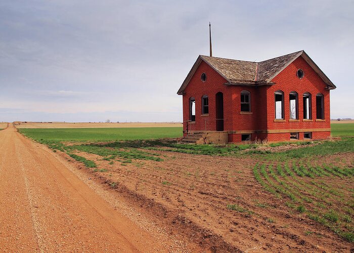 School Greeting Card featuring the photograph Flatland Schoolhouse by Christopher McKenzie