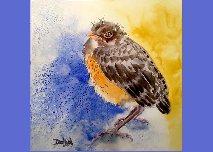 Bird Painting Greeting Card featuring the painting Fledgling Robin by Pat Dolan