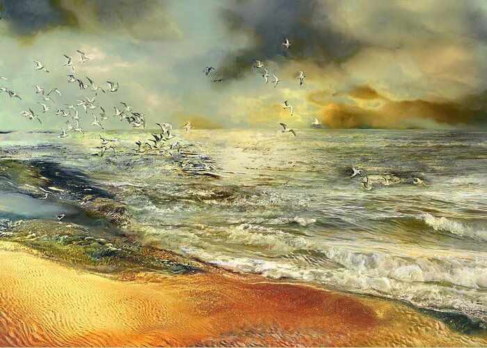 Seagull Greeting Card featuring the painting Flight of the seagulls by Anne Weirich