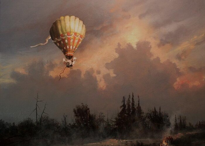 Balloon Greeting Card featuring the painting Flight of the Swan 3 by Tom Shropshire