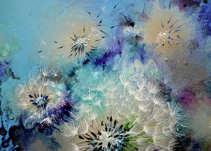 Ladybug Greeting Card featuring the painting FLIRT - Dandelion - Detail by Soos Roxana Gabriela