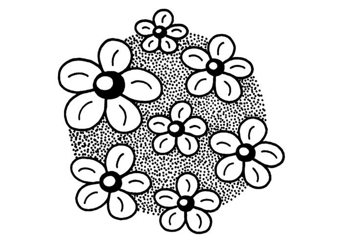 Black And White Greeting Card featuring the drawing Flock Of Flowers by A Mad Doodler