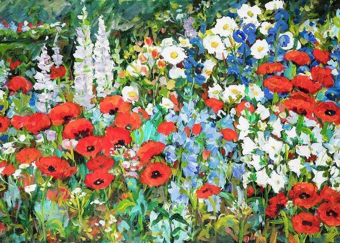 Flowers Greeting Card featuring the painting Floral Garden with Poppies by Ingrid Dohm