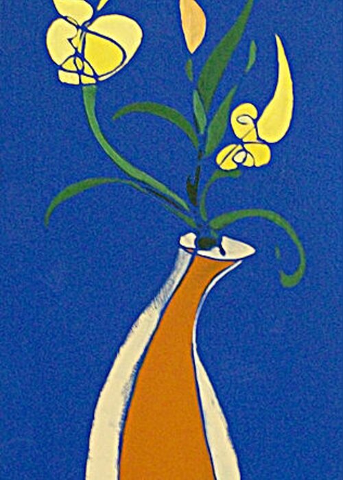 Abstract Greeting Card featuring the painting Floral on Blue by John Gibbs