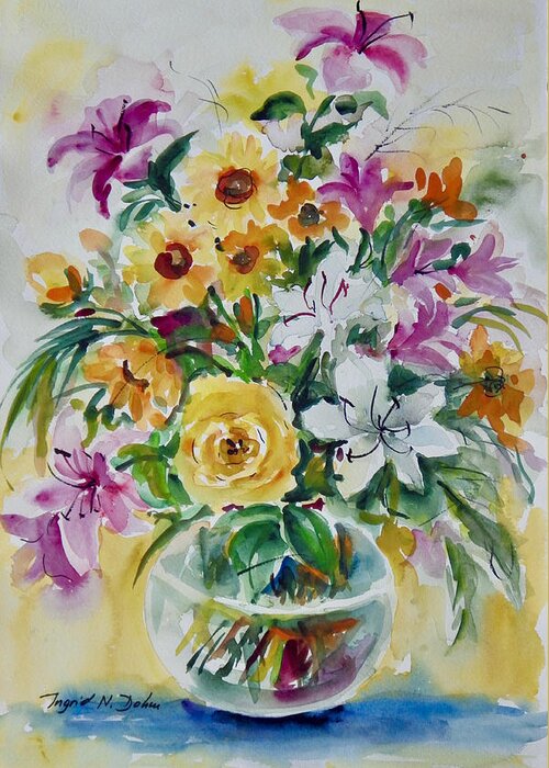 Flowers Greeting Card featuring the painting Floral Still Life Yellow Rose by Ingrid Dohm