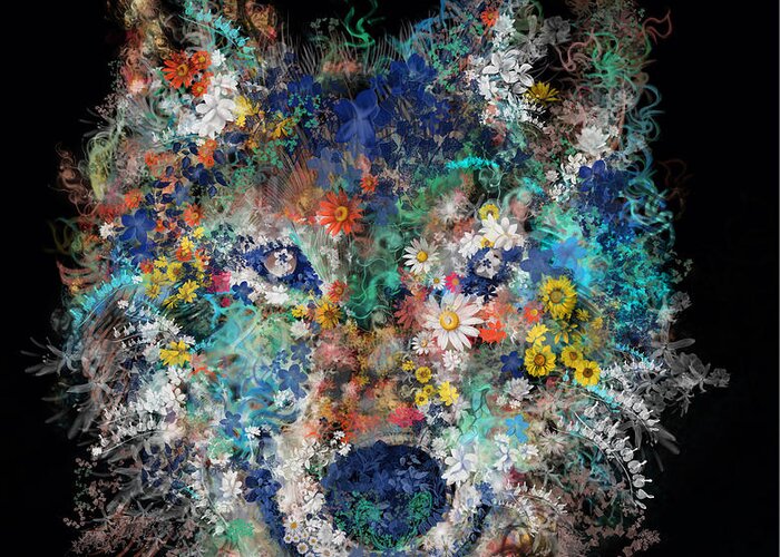 Wolf Greeting Card featuring the painting Floral Wolf 3 by Bekim M