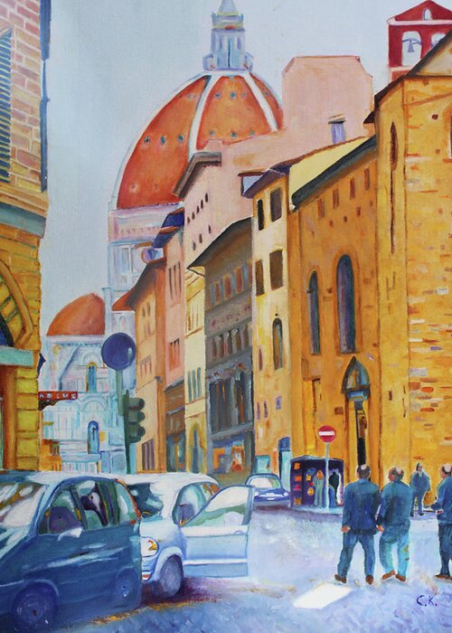 Florence Greeting Card featuring the painting Florence Going to the Duomo by Christiane Kingsley
