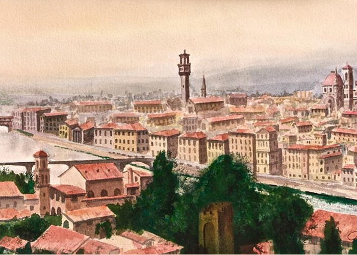 Florence Greeting Card featuring the painting Florentine Panorama by Frank SantAgata