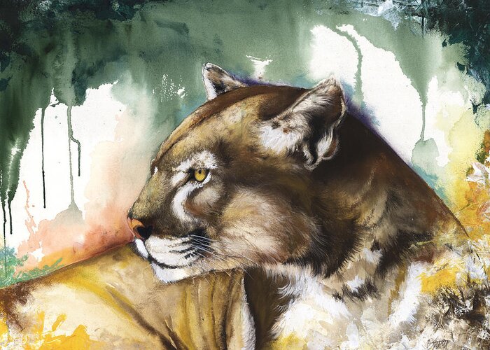 Florida Panther Greeting Card featuring the mixed media Florida panther 2 by Anthony Burks Sr